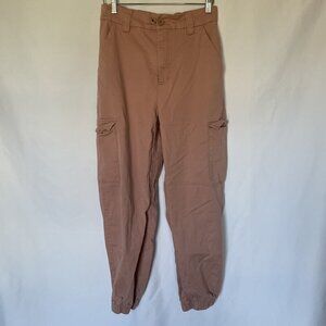 BDG Urban Outfitters Womens Cargo Pants Elastic Cuffs Buttons size L Mauve Pink